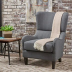 Charcoal High-Back Wingback Accent Chair with Scooped Arms & Birch Wood Legs – 1 Person