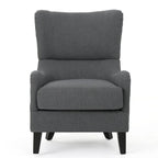 Charcoal High-Back Wingback Accent Chair with Scooped Arms & Birch Wood Legs – 1 Person