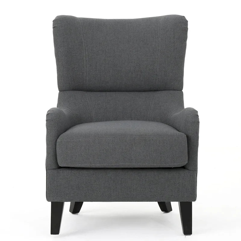 Charcoal High-Back Wingback Accent Chair with Scooped Arms & Birch Wood Legs – 1 Person