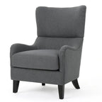 Charcoal High-Back Wingback Accent Chair with Scooped Arms & Birch Wood Legs – 1 Person