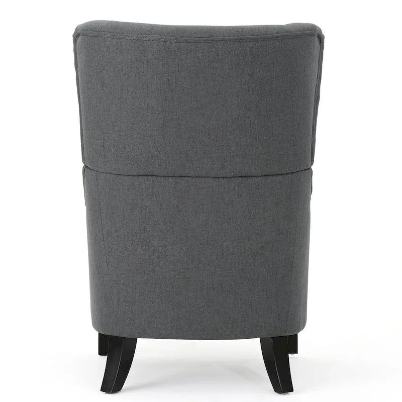 Charcoal High-Back Wingback Accent Chair with Scooped Arms & Birch Wood Legs – 1 Person