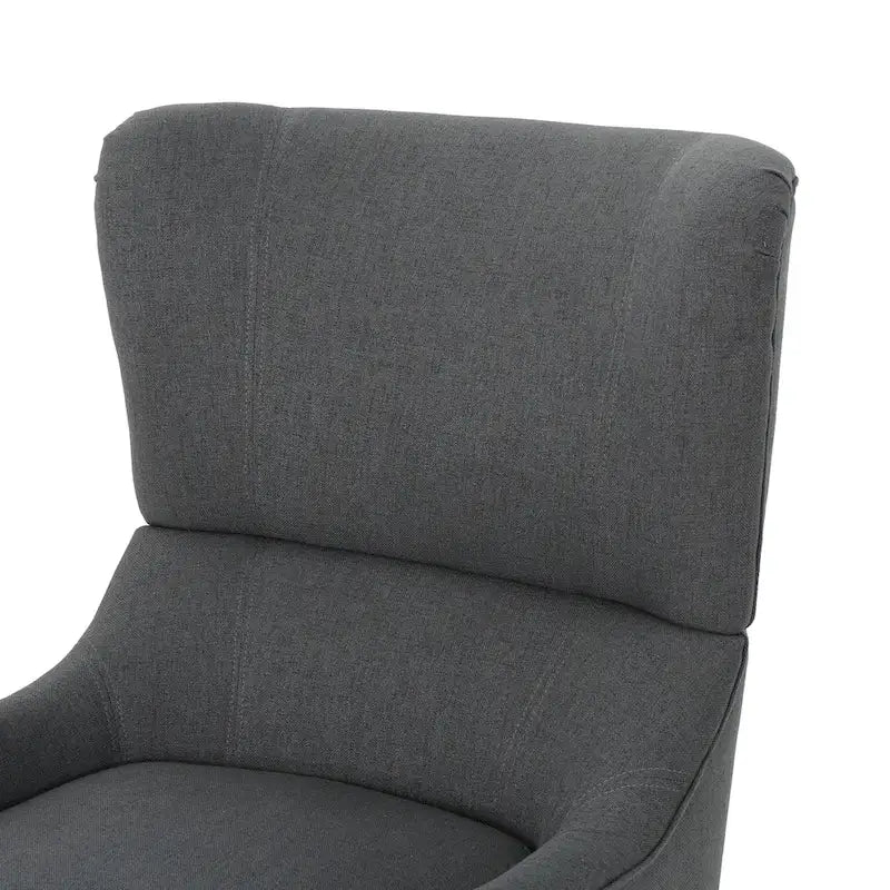 Charcoal High-Back Wingback Accent Chair with Scooped Arms & Birch Wood Legs – 1 Person