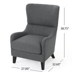 Charcoal High-Back Wingback Accent Chair with Scooped Arms & Birch Wood Legs – 1 Person
