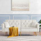 Light Grey / Black / Beige Velvet Tufted Sofa with Nailhead Trim & 2 Pillows – 3 Person