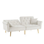 Light Grey / Black / Beige Velvet Tufted Sofa with Nailhead Trim & 2 Pillows – 3 Person