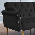 Light Grey / Black / Beige Velvet Tufted Sofa with Nailhead Trim & 2 Pillows – 3 Person
