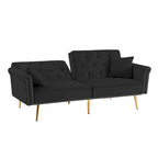 Light Grey / Black / Beige Velvet Tufted Sofa with Nailhead Trim & 2 Pillows – 3 Person
