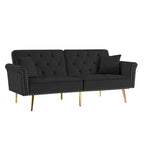 Light Grey / Black / Beige Velvet Tufted Sofa with Nailhead Trim & 2 Pillows – 3 Person