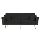 Light Grey / Black / Beige Velvet Tufted Sofa with Nailhead Trim & 2 Pillows – 3 Person