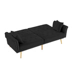 Light Grey / Black / Beige Velvet Tufted Sofa with Nailhead Trim & 2 Pillows – 3 Person