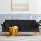 Light Grey / Black / Beige Velvet Tufted Sofa with Nailhead Trim & 2 Pillows – 3 Person