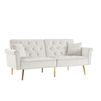 Light Grey / Black / Beige Velvet Tufted Sofa with Nailhead Trim & 2 Pillows – 3 Person