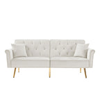 Light Grey / Black / Beige Velvet Tufted Sofa with Nailhead Trim & 2 Pillows – 3 Person