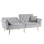 Light Grey / Black / Beige Velvet Tufted Sofa with Nailhead Trim & 2 Pillows – 3 Person