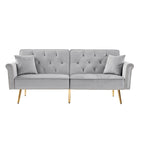 Light Grey / Black / Beige Velvet Tufted Sofa with Nailhead Trim & 2 Pillows – 3 Person