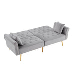 Light Grey / Black / Beige Velvet Tufted Sofa with Nailhead Trim & 2 Pillows – 3 Person