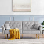 Light Grey / Black / Beige Velvet Tufted Sofa with Nailhead Trim & 2 Pillows – 3 Person