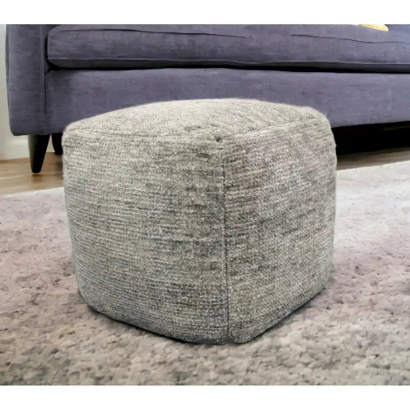 Grey Wool Cube Pouf Ottoman – 1 Person