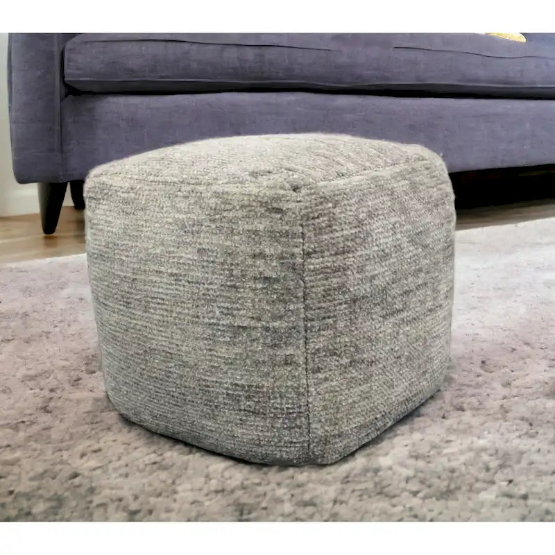 HomeRoots 18  Gray Wool Cube Pouf Ottoman