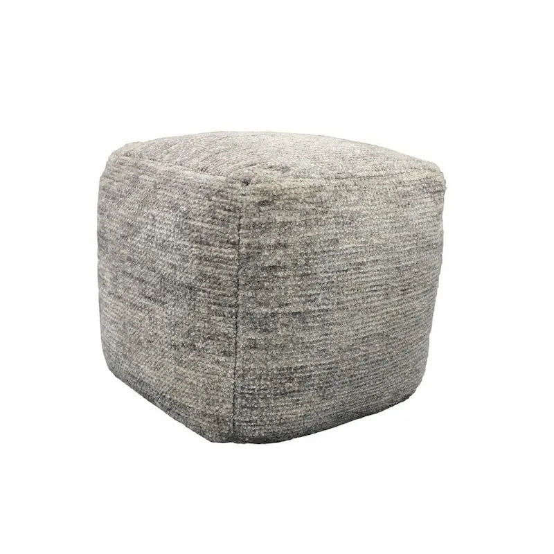 Grey Wool Cube Pouf Ottoman – 1 Person