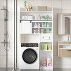 White Particleboard Over-the-Toilet Storage Cabinet with 7 Tiers & Adjustable Shelves