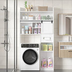 White Particleboard Over-the-Toilet Storage Cabinet with 7 Tiers & Adjustable Shelves