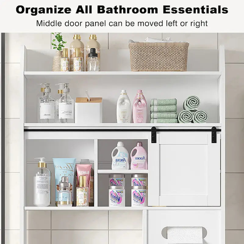 White Particleboard Over-the-Toilet Storage Cabinet with 7 Tiers & Adjustable Shelves