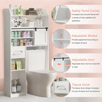 White Particleboard Over-the-Toilet Storage Cabinet with 7 Tiers & Adjustable Shelves