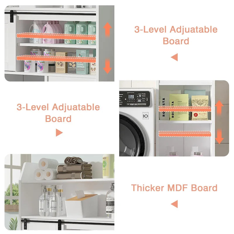 White Particleboard Over-the-Toilet Storage Cabinet with 7 Tiers & Adjustable Shelves
