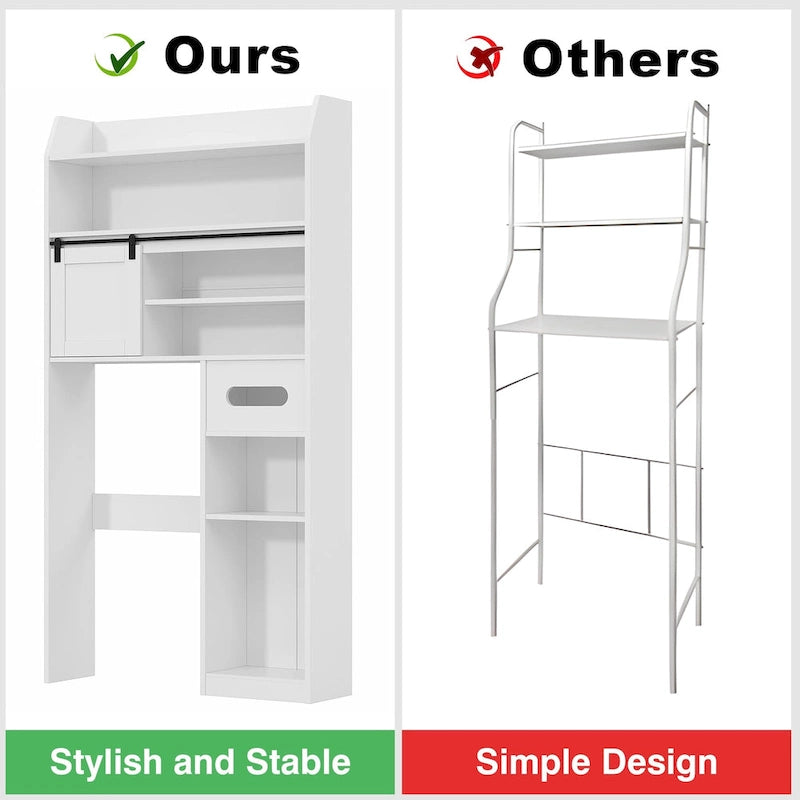 White Particleboard Over-the-Toilet Storage Cabinet with 7 Tiers & Adjustable Shelves