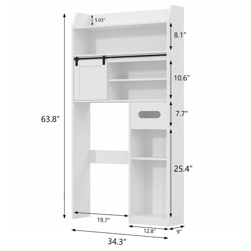White Particleboard Over-the-Toilet Storage Cabinet with 7 Tiers & Adjustable Shelves
