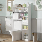 White Particleboard Over-the-Toilet Storage Cabinet with 7 Tiers & Adjustable Shelves