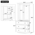 White Tall Freestanding Bathroom Linen Tower Cabinet with 2 Doors & 3 Drawers