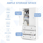 White Tall Freestanding Bathroom Linen Tower Cabinet with 2 Doors & 3 Drawers