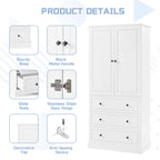 White Tall Freestanding Bathroom Linen Tower Cabinet with 2 Doors & 3 Drawers