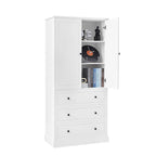 White Tall Freestanding Bathroom Linen Tower Cabinet with 2 Doors & 3 Drawers