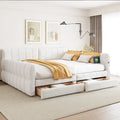 White / Grey Lambswool Upholstered Queen Platform Bed with 2 Storage Drawers & USB Charging – 2 Person
