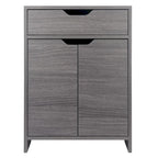 Grey Charcoal Wood Grain 2-Shelf Storage Cabinet with Drawer & Cut-Out Handles