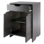 Grey Charcoal Wood Grain 2-Shelf Storage Cabinet with Drawer & Cut-Out Handles