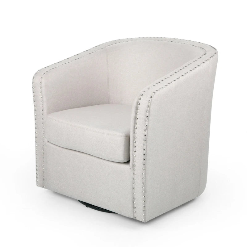 Wheat Beige Barrel Tub Swivel Accent Chair with Nailhead Trim – 1 Person