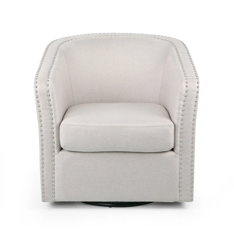 Wheat Beige Barrel Tub Swivel Accent Chair with Nailhead Trim – 1 Person