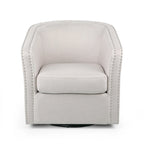 Wheat Beige Barrel Tub Swivel Accent Chair with Nailhead Trim – 1 Person