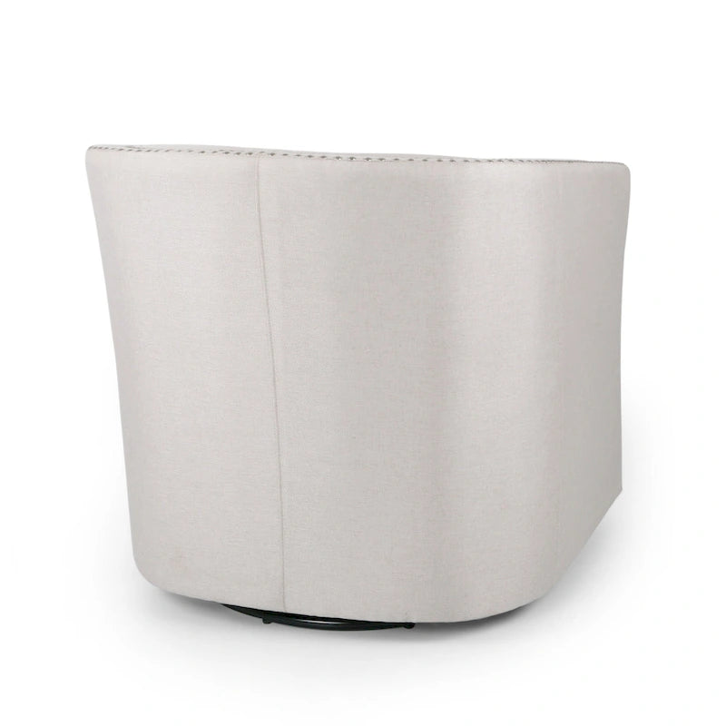 Wheat Beige Barrel Tub Swivel Accent Chair with Nailhead Trim – 1 Person