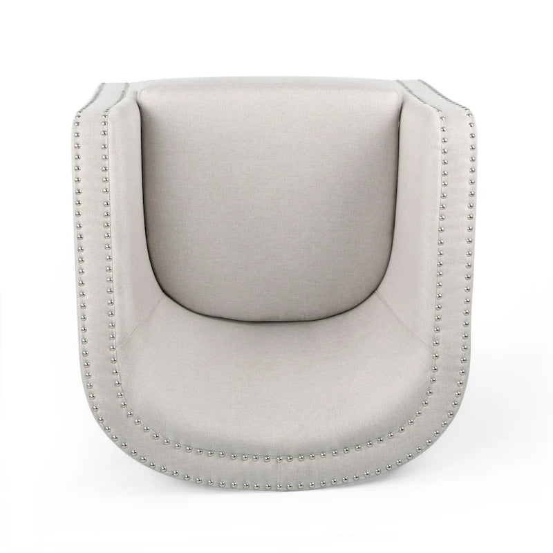 Wheat Beige Barrel Tub Swivel Accent Chair with Nailhead Trim – 1 Person