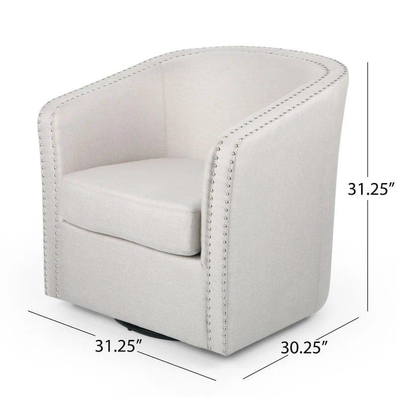 Wheat Beige Barrel Tub Swivel Accent Chair with Nailhead Trim – 1 Person