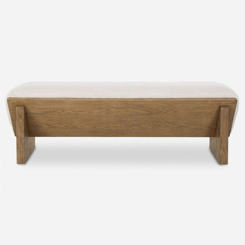 Ivory Faux Sheepskin Waterfall Bench with Wood Frame – 2 Person