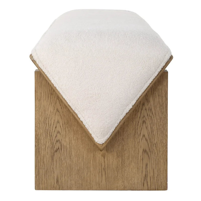 Ivory Faux Sheepskin Waterfall Bench with Wood Frame – 2 Person