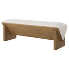 Ivory Faux Sheepskin Waterfall Bench with Wood Frame – 2 Person