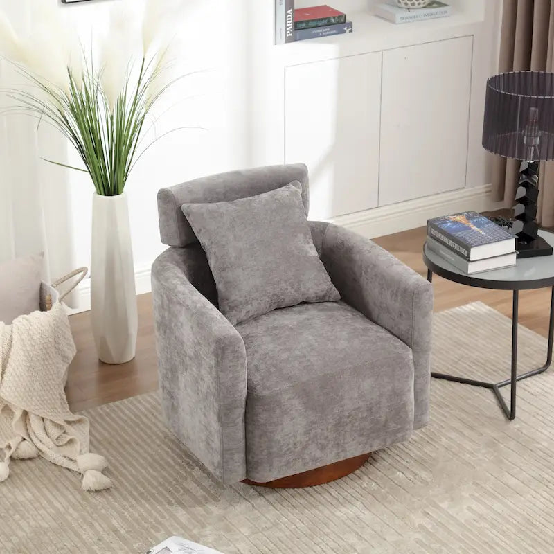 Chenille Swivel Accent Armchair with Adjustable Backrest – Gray / Navy / Beige / Black / Orange – 1 Person