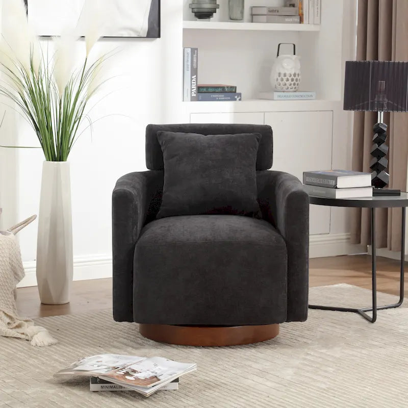 Chenille Swivel Accent Armchair with Adjustable Backrest – Gray / Navy / Beige / Black / Orange – 1 Person